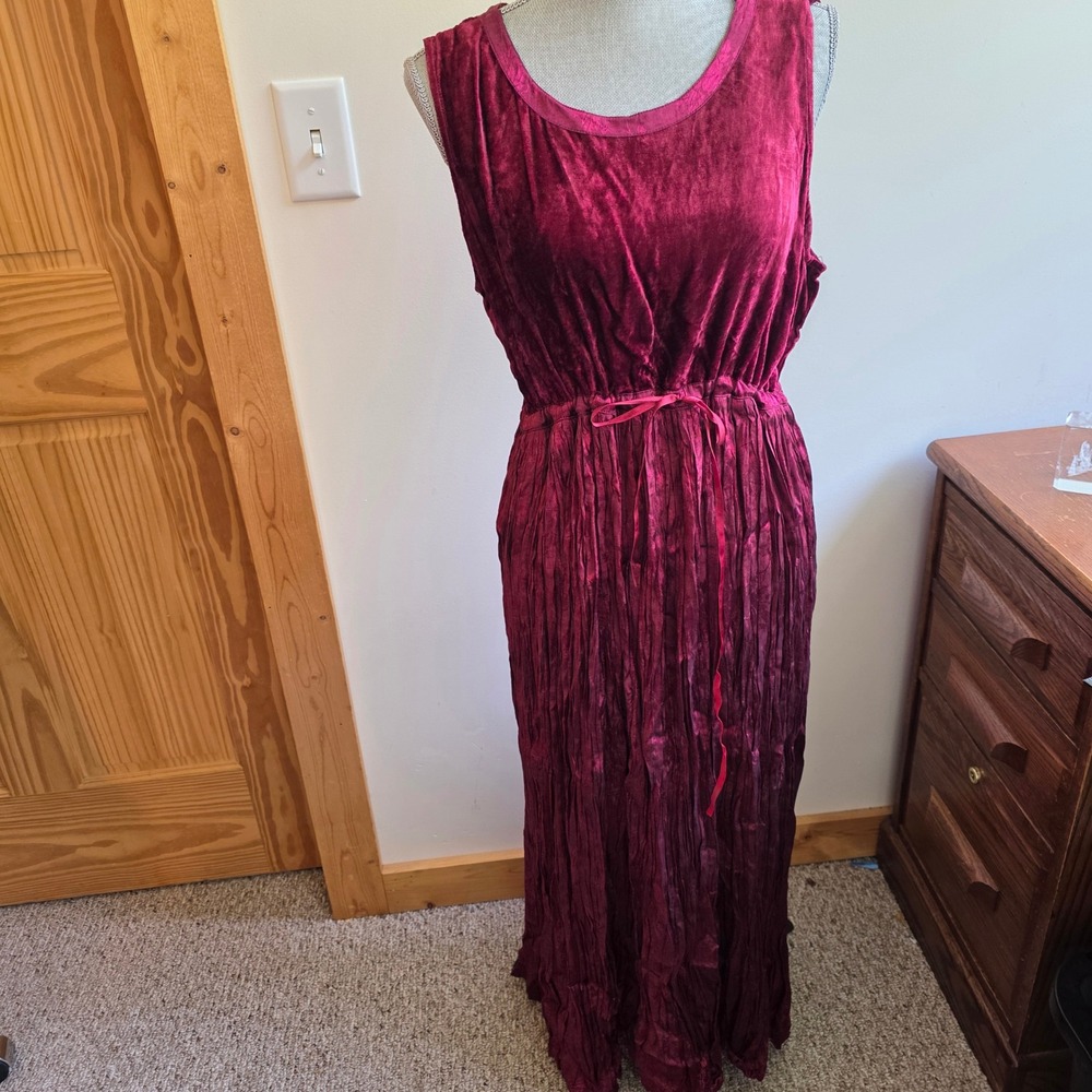 Velvet Maxi Dress Red Broomstick Crinkle Large Witchy Vamp Goth Renaissance